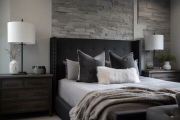  Gray and stone bedroom close up
