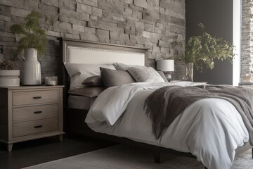  Gray and stone bedroom close up