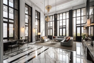  Lavish fancy apartment interior marble floor High ceilings 