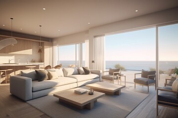 Fototapeta na wymiar luxury ocean beach house apartment suite lounge living room