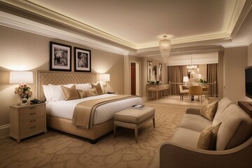  Luxury presidential suite with a bedroom and a large bed