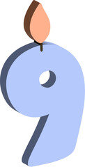 3D blue festive number 9 with a candle