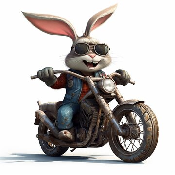 biker bunny on a harley, cartoon style, generative ai