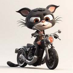 biker cat on a harley, cartoon style, generative ai