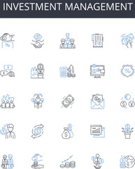 Investment management line icons collection. Automation, G, Artificialintelligence, Big data, Cloud, Cryptocurrency, Cybersecurity vector and linear illustration. Generative AI