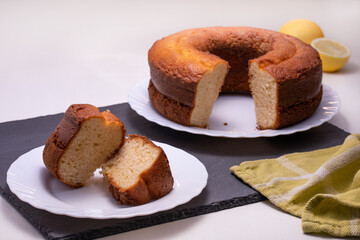 Ingredients to prepare a lemon cake. Homemade cake