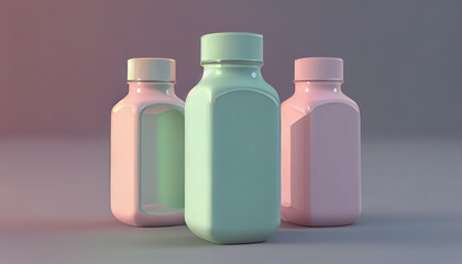 Obraz na płótnie Canvas Lotion Realistic bottle mock up. Isolated three cosmetics bottle mokeup. Ai generated image
