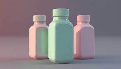 Lotion Realistic bottle mock up. Isolated three cosmetics bottle mokeup.  Ai generated image