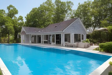 Fototapeta premium Lattice Brick Poolhouse - generative ai