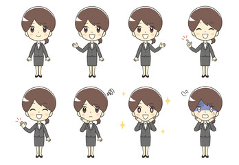 様々な表情のスーツの女性のイラスト