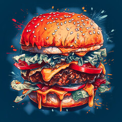Hamburger colorful fast food depicted as design illustration