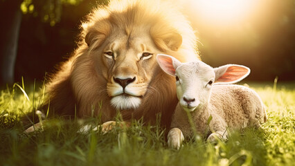 A lion and a lamb together poster - Generative AI