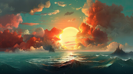 Sunset Over the Ocean.Generative Ai