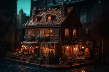 A gingerbread and chocolate house. Generative AI