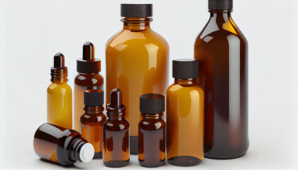 Various amber glass bottles for cosmetics natural  Ai generated image