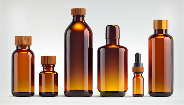 Various amber glass bottles for cosmetics natural  Ai generated image