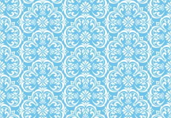 Fototapete Wallpaper in the style of Baroque. Seamless vector background. White and blue floral ornament. Graphic pattern for fabric, wallpaper, packaging. Ornate Damask flower ornament © ELENA
