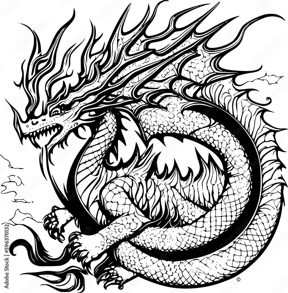 Canvas Prints black and white dragon tattoo vector