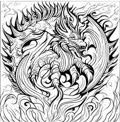 black and white dragon tattoo vector