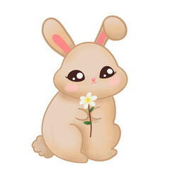Cute Easter Bunny Holding Flower