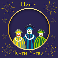 Vector Illustration of Ratha Yatra of Lord Jagannath, Balabhadra and Subhadra on Chariot.Odisha god Rathyatra Festival 