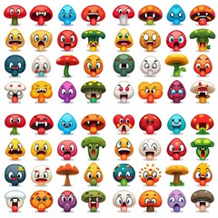 cartoon mushroom icon , emoji set in vector format very easy to edit.Generative AI