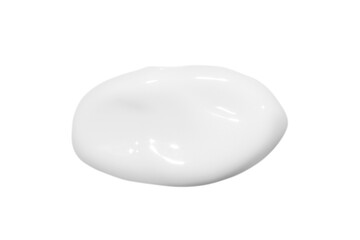 A drop of liquid smeared white cream on a white background. Isolated