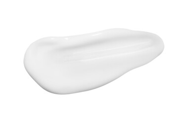 A drop of liquid smeared white cream on a white background. Isolated