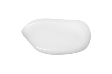 A drop of liquid smeared white cream on a white background. Isolated