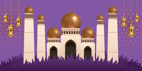 Eid Al Adha Mubarak the celebration of Muslim community festival background design.Vector Illustration. Purple background.