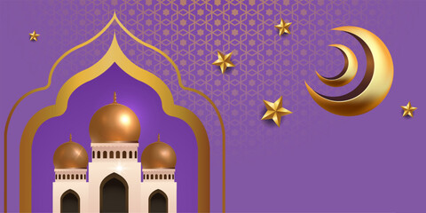 Eid Al Adha Mubarak the celebration of Muslim community festival background design.Vector Illustration. Purple background.