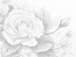 White roses and bouquet for black and white background vector photo, in the style of detailed feather rendering, monochrome painting, soft atmospheric perspective, romantic landscape with copy space.