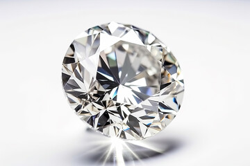 Dazzling round artificial diamond on white background. Generative AI
