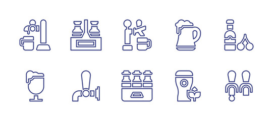 Beer line icon set. Editable stroke. Vector illustration. Containing beer tap, beer box, beer mug, beer.