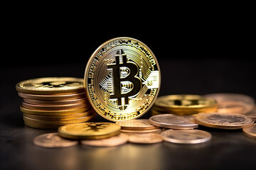 Bitcoin BTC cryptocurrency coins. Stock market concept