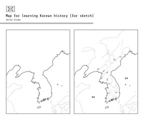This illustration is a map for sketching for Korean history education. It can be colored by each era.
