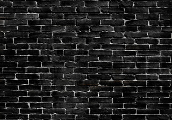 Black brick wall texture background banner with copy space for your design.