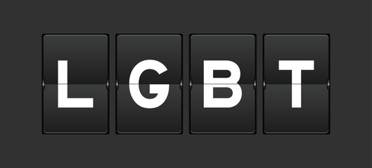 Black color analog flip board with word LGBT (Abbreviation of lesbian, gay, bisexual, and transgender) on gray background