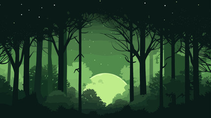 vector Forest landscape on the background of the night sky
