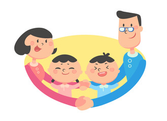 Happy Asian family character with children. Father, mother, daughter and son.