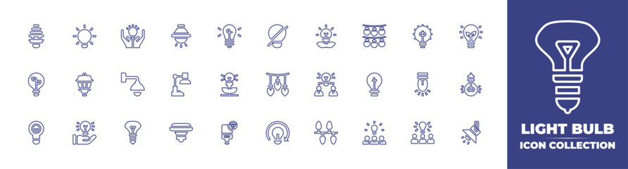 Light bulb line icon collection. Editable stroke. Vector illustration. Containing light bulb, lamp, idea, lightbulb, bio energy, ideas, eco bulb, green energy, street light, hanging bulb, and more.