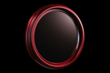 Red round frame with white dash line border isolated on transparent background, blank sticker template. Generative AI