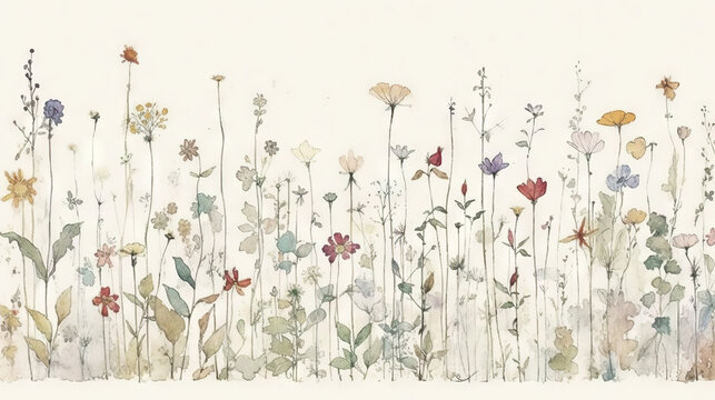 Wild flowers - watercolor painting - generative AI