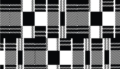 Seamless tartan plaid pattern. Black and white vector background.