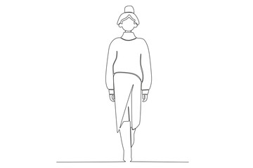 A fashion-style model on stage. Fashion show one-line drawing