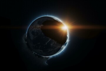 A view of a complete solar eclipse taken from outer space. Generative AI