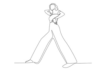 A model posing on stage. Fashion show one-line drawing