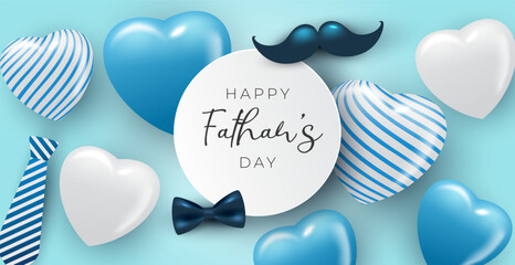 Happy Father's Day banner template with blue color and minimalist heart design.