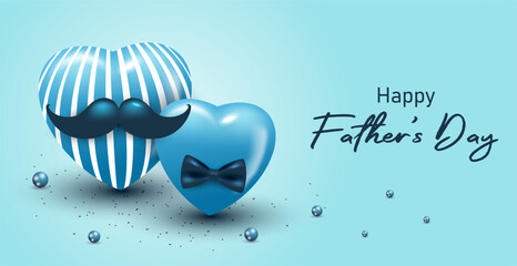 Happy Father's Day banner template with blue color and minimalist heart design.