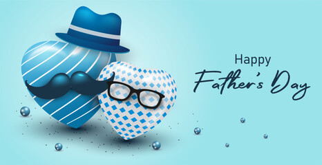 Happy Father's Day banner template with blue color and minimalist heart design.